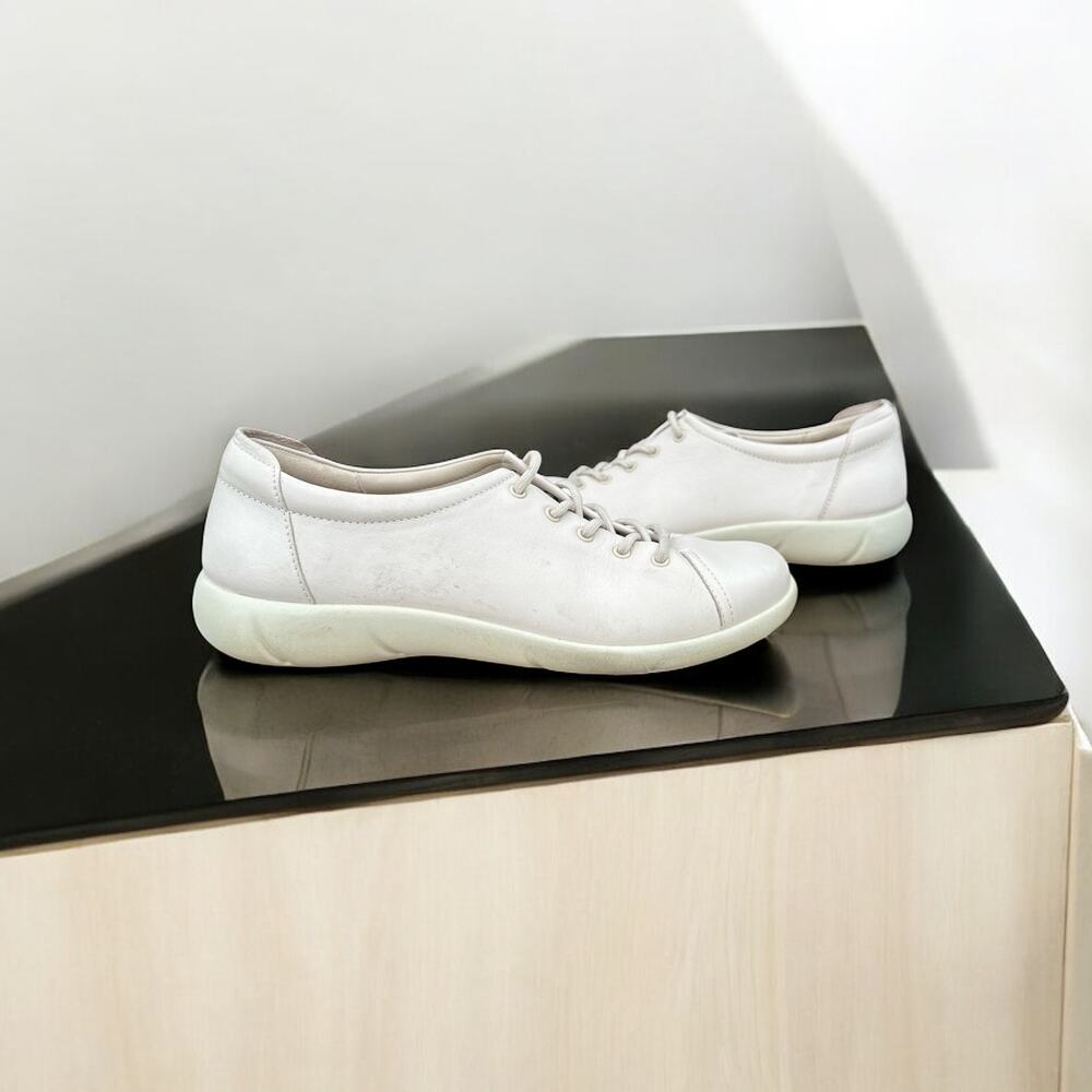 HOTTER "Dew" Leather Lace Up Sneakers with Removable Insoles Cream Women‎ Sz 9.5 - Picture 4 of 4